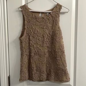 Banana Republic Tan-Brown-Mocha Lace Floral Appliqué tank L